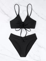 New Women's Swimsuit High Waist Two Piece Bikini Set Hollow Out V-neck Bandage Cross Backless Beach Swimwear Summer Bathing Suit
