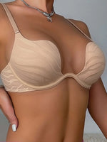 Cross-Border European and American Style Sexy Lingerie U-Shaped Thin Cup Striped Lace Mesh Zebra Pattern Deep V Push-Up Bra