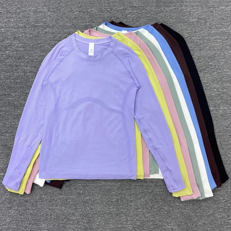 Women's Slim Fit Long Sleeve Yoga Sports Top Breathable Stretch Seamless Pilates Training T-Shirt Fitness Running Shirt T-shirt