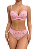 Rose Lace Women's Underwear Set Mesh Spliced Trim Underwire Push Up Bra Breathable Comfort Women's Panties