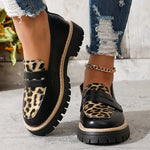 Fashion Leopard Print Platform Loafers Women Plus Size 43 Slip On Pu Leather Shoes Woman Comfort Thick Bottom Office Work Shoes
