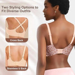 Women's Seamless Pink Leopard Print Bra Wire-Free Bra Full Cup Soft Thin Mold Support Breathable and Beauty Deep V Plus Up Bra