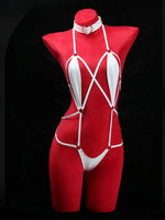 Women Patent Leather Harness Lingerie with Heart Choker Open Back Crotch Less Erotic Bodysuit Intimate Club Wear for Night Party