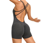 Seamless Yoga Jumpsuits Sports Fitness Pleated Peach Hip-lifting Beauty Back Dance Jumpsuit Workout Gym Shorts Set for Women