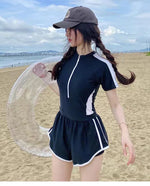 New Women's Swimsuit, One-piece Coverage Slimming EffectConservative Sports Style Hot Spring Flat Leg Pants Swimsuit Plus Size