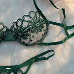 Ladies Youthful Daisy Summer Underwear Semi-Transparent Embroidered Cute Sweet Adjustable Style Women's Lingerie