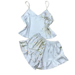 Elegant Floral Print Cami Tops Ruffle Hem Shorts Pajama SetWomen's Sleepwear Loungewear