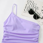 2026 Sexy One Shoulder One Piece Swimsuit 2022 Women Solid Black Neon Green Push Up Padded Bathing Suit Pleate Swimwear Monokini