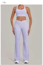 Breathable Stretch Yoga Sets Women Quick Drying Shockproof Sports Bra High Waist Bell Bottom Pants Gym Two-piece Fitness Suit