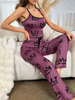 Summer 2 Pieces Pajama Set for Women Sleepwear Breathable Soft Casual Cami Top and Long Pants Sets Homewear Loungewear
