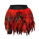 Womens Faux Feather Mini Skirt Elastic Mid Waist A-line Skirt Ladies Mardi Gras Outfit Festivals Carnival Dance Party Supplies