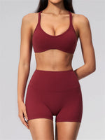 2 Piece Summer Yoga Sets for Women Hollow Back Cross Sports Bra Fitness Clothes Tight High Waist Shorts Running Workout Clothes