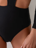 Vintage Long Sleeve One Piece Swimsuit Women Black Hollow Out Slim High Waist Bikini 2026 Sexy Bathing Suit Backless Swimwear