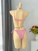 2026 New Striped Bikini Women Swimwear Female Swimsuit High Cut Leg Padded Bather Bathing Suit Swim Two-pieces Bikini set K8071