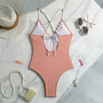 5 Colors V Neck Ribbed Cross Back One Piece Swimsuit Women Swimwear Female High Leg Cut MonokiniBather Bathing Suit Swim V6278