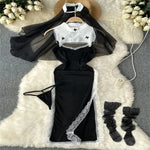 Cute LolitaMaid Bunny Costume Set With Apron Ruffle Cosplay VacationPerfect Halloween Outfit Halter Dress Set Outfit Style