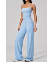Yoga Suit Gym Fitness Set Hanging Neck Slim Sports Tank Top High Waist Wide Leg Pants Tracksuit Outdoor Running Athletic Wear