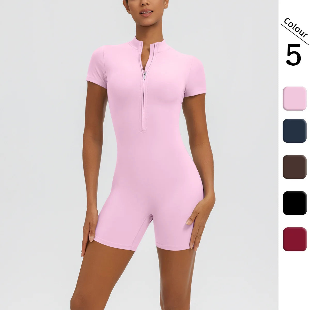 Women's Zipper Short-Sleeved Yoga Jumpsuits Sports Fitness Hip-lifting Casual Skinny Training Workout Gym Short Onesie Jumpsuits