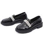 Fashion Pearls Decor Platform Loafers Women College Style Thick Heels Pu Leather Shoes Woman Plus Size 43 Student Shoes Female