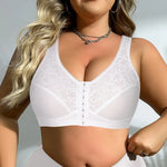 Plus Size Women Front Closure Floral Lace Bra Wireless Full Coverage Support Comfort Shape Vest Brassiere