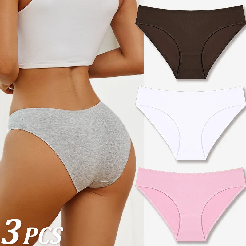 3Pcs Women Cotton Panties for Women Sexy S-XL Low Waist Briefs Female Breathable Underwear Girl Intimates Lingerie Solid Color