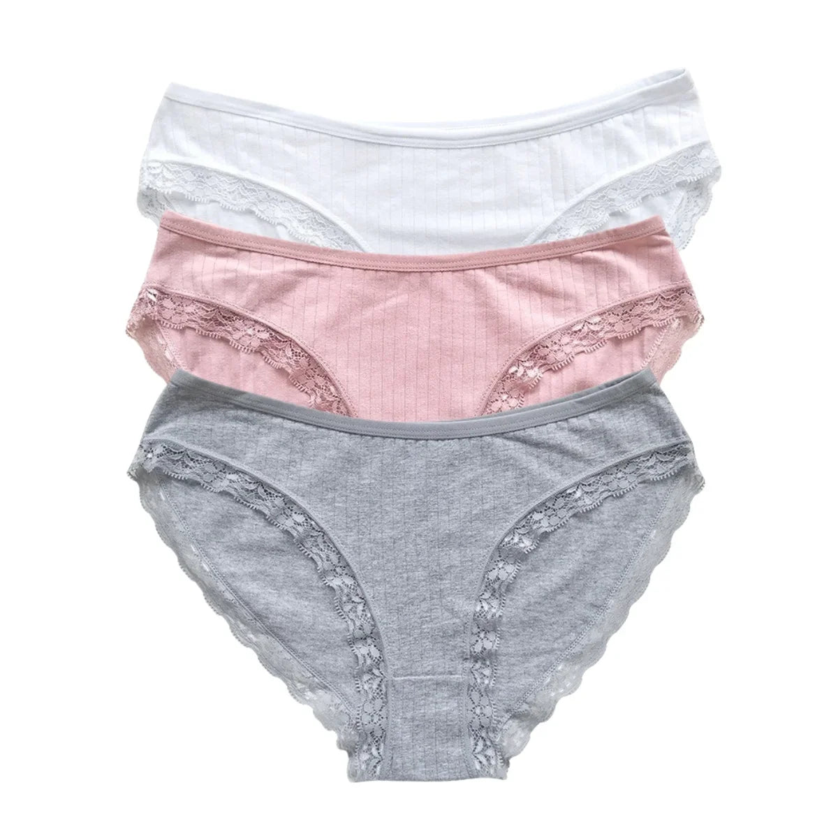 3Pcs/Set Women Lace Briefs Female Underpants Solid Color Pantys M-XL Soft Underwear Sexy Lingerie Intimates Cotton Panties