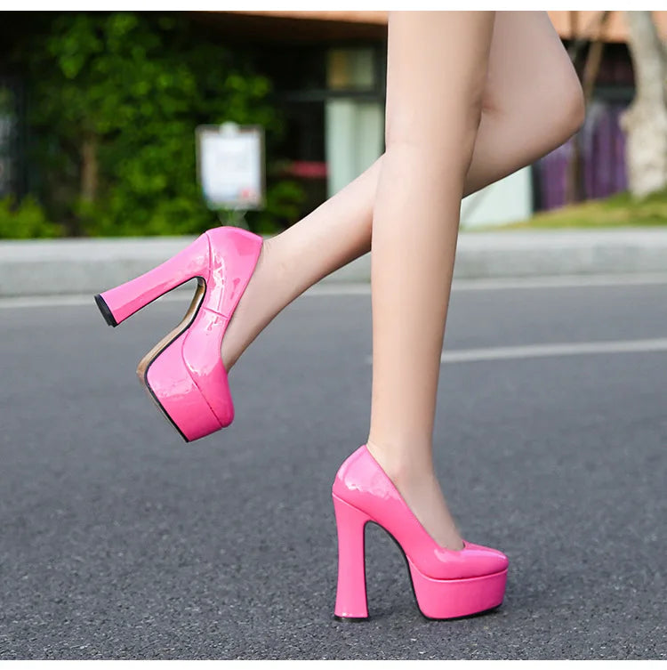2022 New Model Catwalk Show 14CM High Heels Women's Banquet Party Round Toe Wear Single Shoes Large Size Women's Shoes 35-46