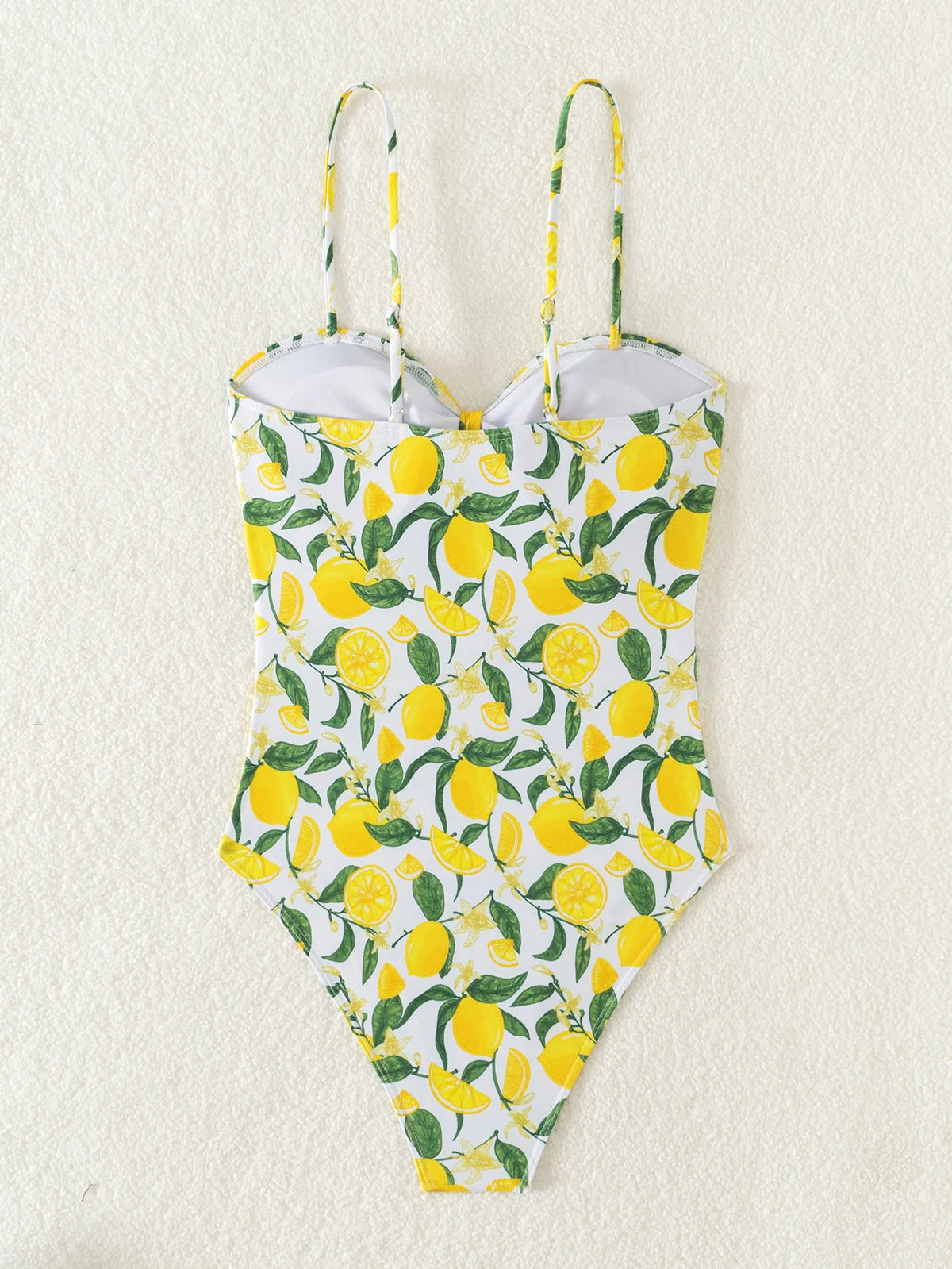 2026 New Yellow Fruit Print Bikini Suspender Backless Sexy One Piece Swimsuit High Waist Hollow Out Beach Vacation Bathing Suit