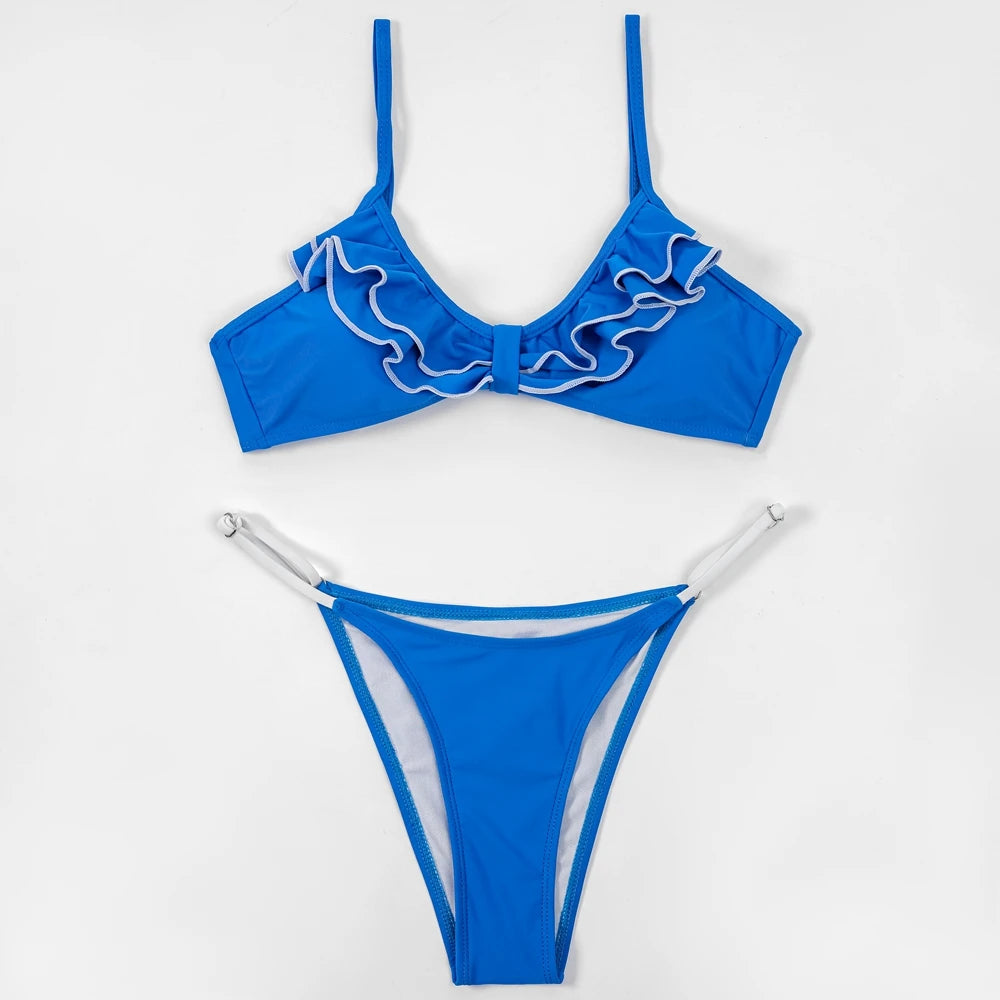 ZTVitality Ruffles Splicing Sexy Women Swimsuit 2025 New Arrival Padded Low Waist Summer Bikini Beach Swimwear Brazilian Biquini
