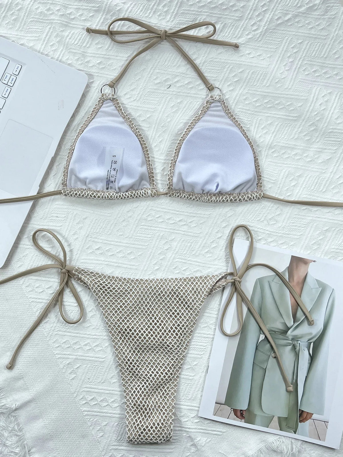 DEKA Women Triangle Bikini Set New Push Up Lace-Up Mini Micro Sexy Fishnet Swimsuit Halter Bandage Swimwear Bathing Suit