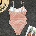 2026 High Quality Sexy One Piece Swimsuit Swimwear Women Push Up Pit Striped Metal Chain Straps Bathing Suit Beachwear with Belt