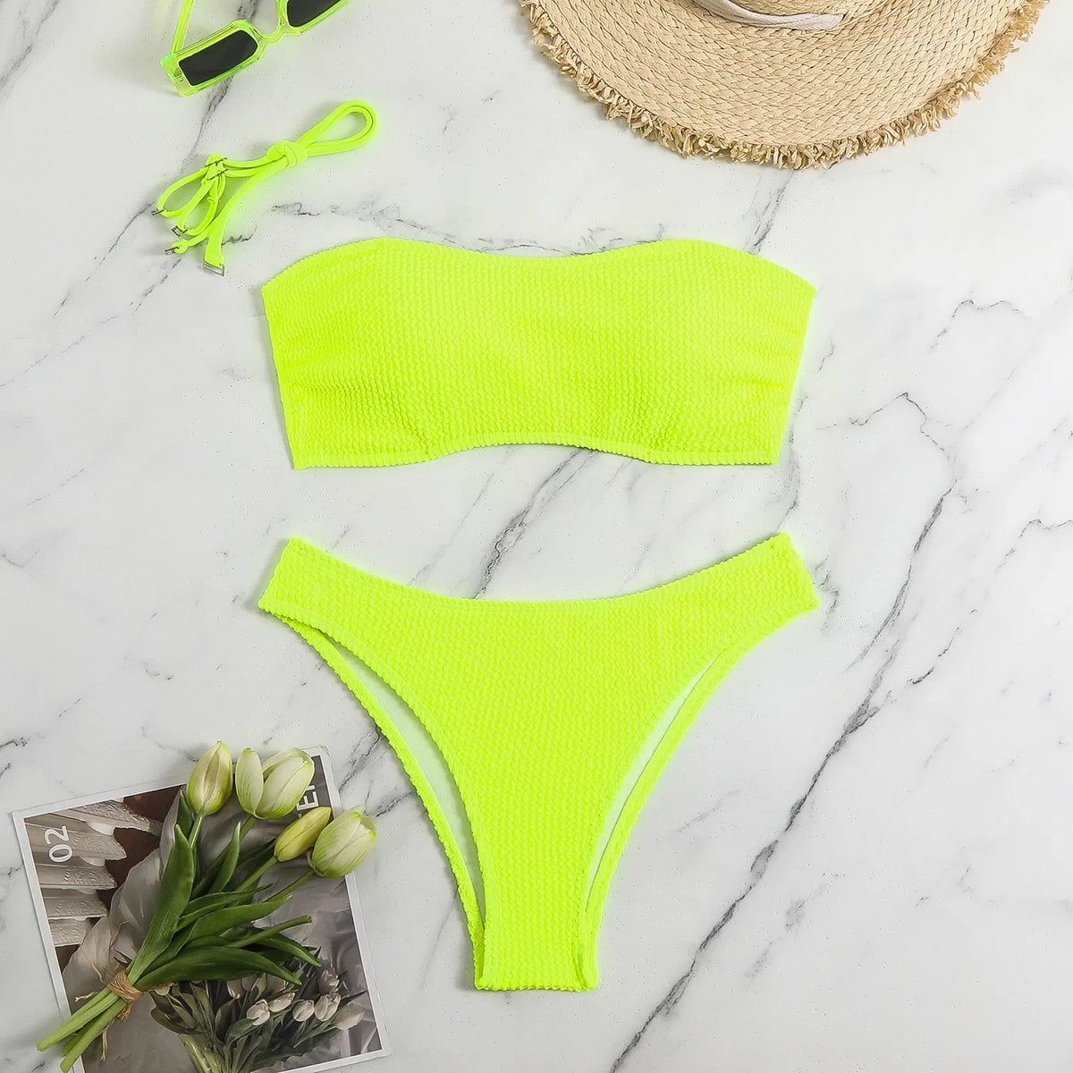 Neon Yellow Thong Bikinis 2026 Sexy Women Swimsuits Swimwear Female Bandeau Brazilian Bikini Set Bathing Suit Swimming Suits