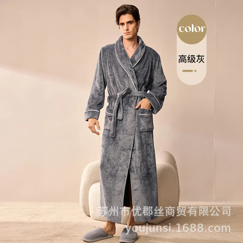 Long Flannel Robe for Men Women Warm Home Pajamas Loungewear 2026 Autumn Winter New Thick Coral Fleece Couple Bathrobe