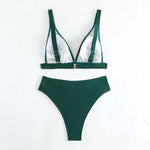 Women Sexy Green Bikini Set Push Up Bathing Suits Swimwear High Waist Swimsuit Two Pieces Swimming Suit Beachwear Halter Biquini