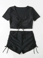 2026 Plain Drawstring Two Pieces Women Swimsuit Solid Sexy Swimwear Female Bathers Bathing Swimming Suit Summer Beachwear
