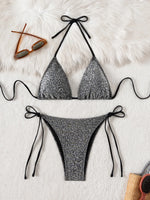 Glitter Sparkling Leopard Bikini Female Swimsuit Women Swimwear Two-pieces Bikini Set Halter Strappy Bathing Suit Swim Beachwear