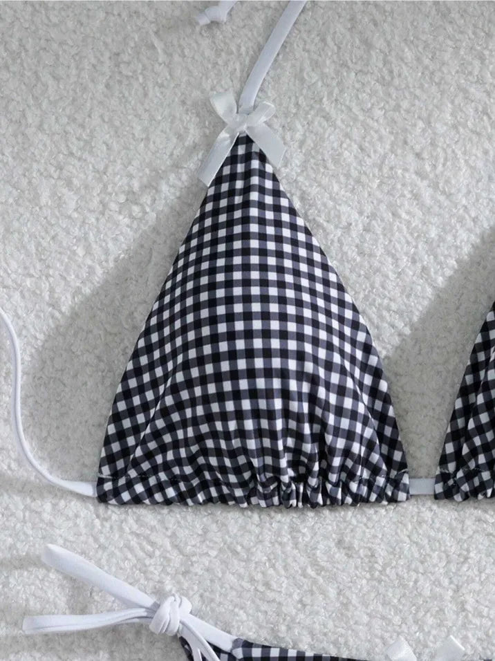 Sexy Micro Bikini 2024 Gingham Print Swimsuit Female Swimwear Women Strings Thong Bikinis Set Bather Beachwear Bathing Suit Pool