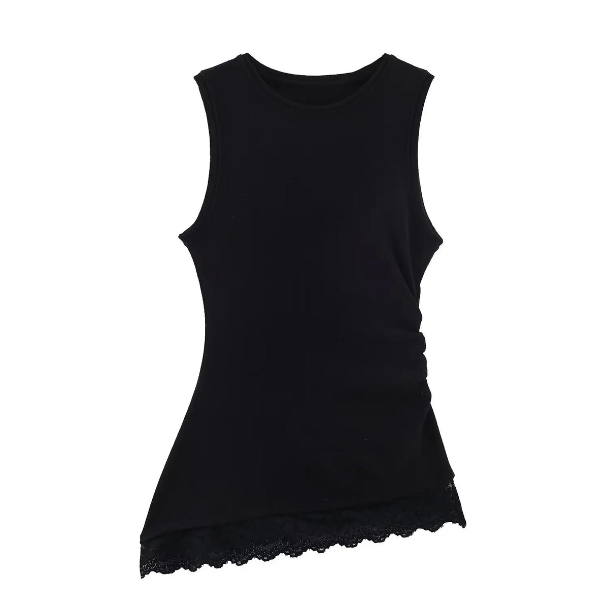 Women's FashionableCasual Pleated Lace Top Women Ruched Side Lace Trim Sleeveless Tank Top Casual Slim Fit Basic Tops 1JTD