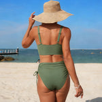 Vintage Drawstring Side High Waist Bikini Set 2026 Black Metal Strap V Neck Cross Push Up Swimwear Beach Bathing Suit Swimsuit