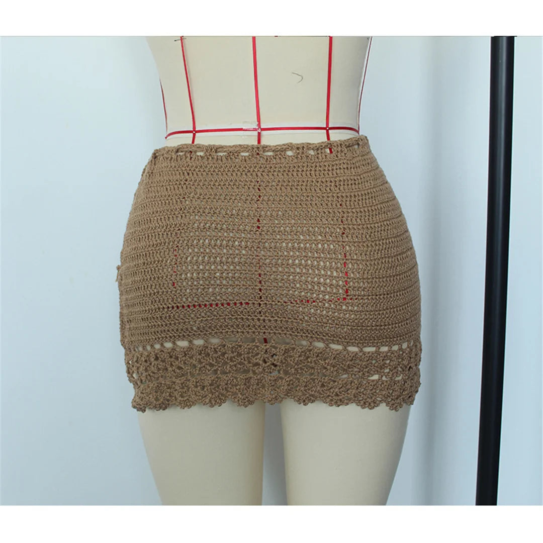 2026 Hollow Out Skirt Sarong Crochet Knitted Tunic Beach Cover Up Beach Wear Beachwear Female Women Cover-ups Beach Dress K8074