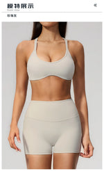2 Piece Summer Yoga Sets for Women Hollow Back Cross Sports Bra Fitness Clothes Tight High Waist Shorts Running Workout Clothes