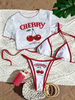 2026 Sexy 3 Piece Women Swimsuit Short-sleeve Cover-up Swimwear Summer Print Bikini Set Brazilian Beachwear Party Bathing Suit