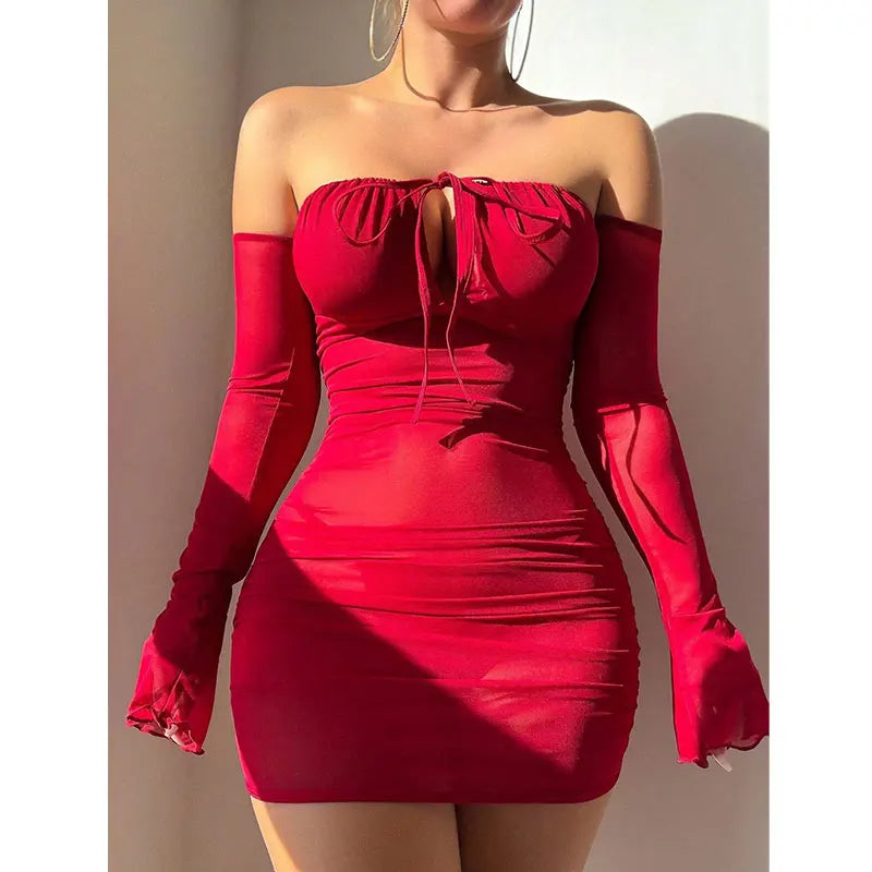 Women Slim Fit Mini Dress With Gloves Fairy Ultra Sexy Transparent Bra Lingerie Sets Secret Nightgown Underwear