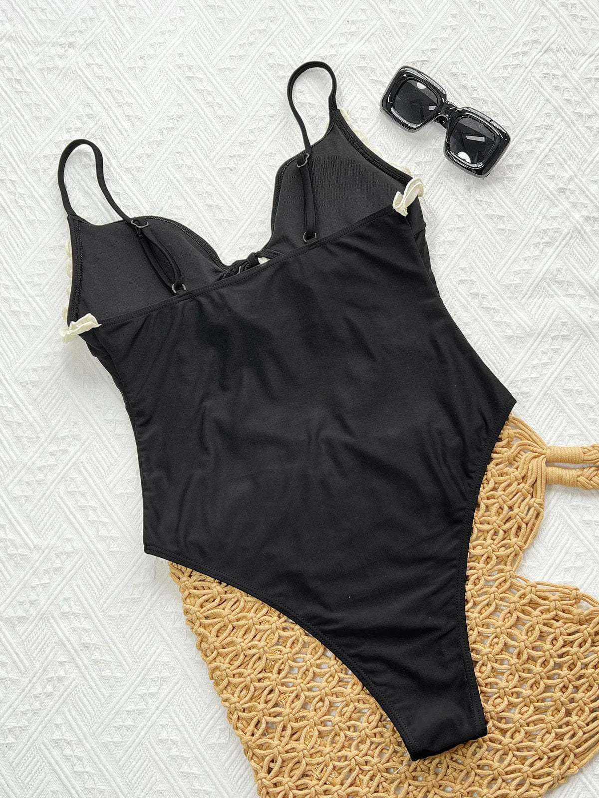 Sexy Black Leoard Print Patchwork One Piece Swimsuit 2026 Women Front Bow Hollow Out Bandage Cross Bathing Suit Holiday Swimwear