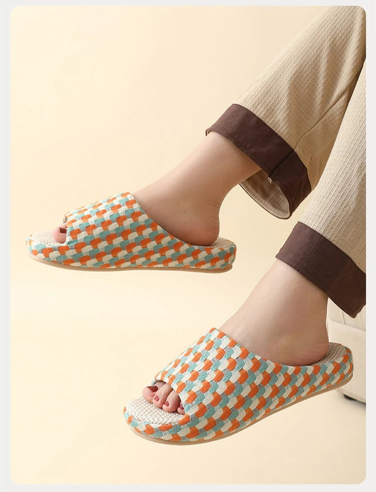 Breathable Cotton Linen Slippers For Women Men Summer Autumn House Shoes Anti-slip Keep Quiet Couples Home Floor Flax Slides