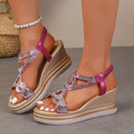 Bling Crystals Chunky Sandals Women 2026 Summer Elastic Band Wedges Platform Sandles Woman Plus Size 43 High Heel Rome Sandals