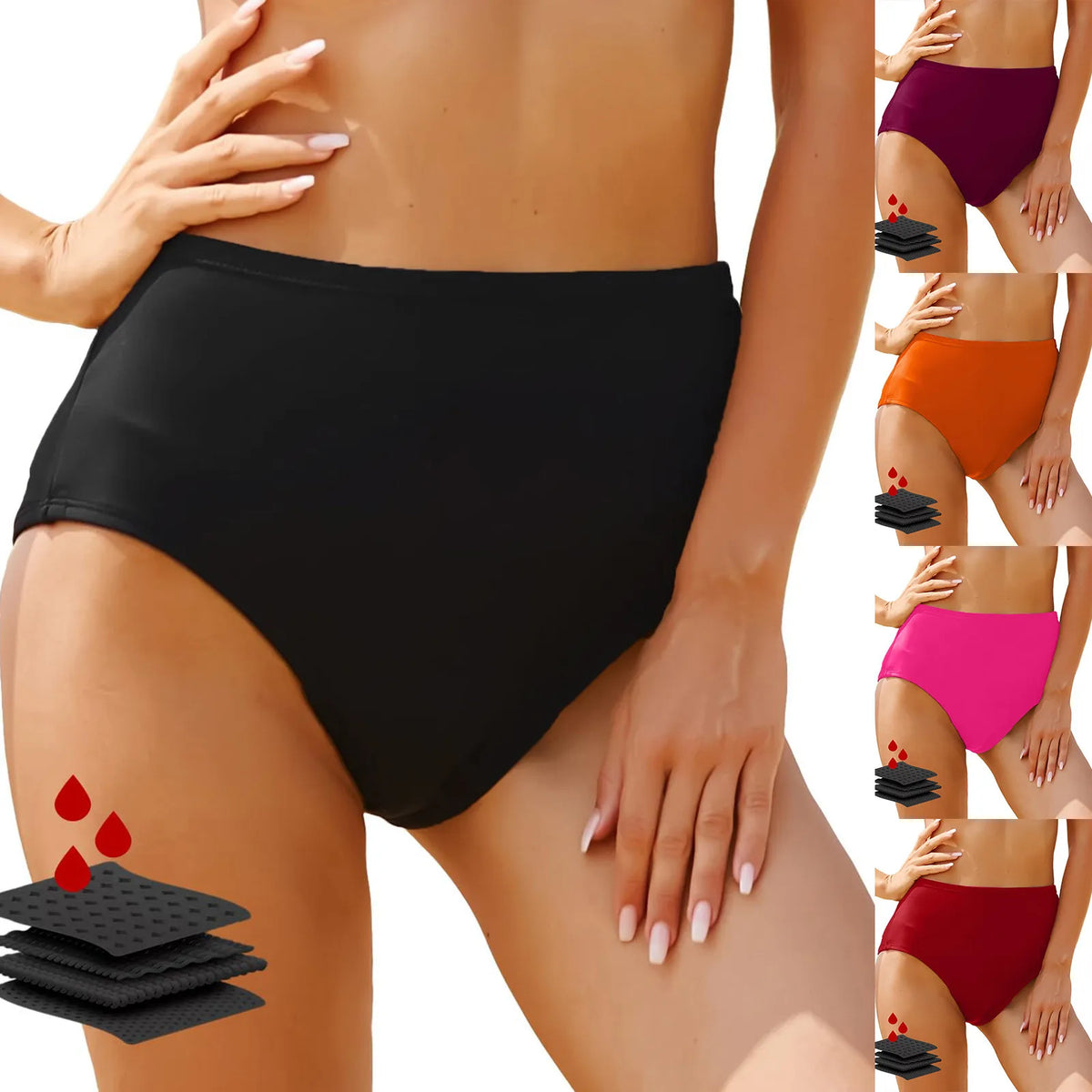 Women's Panties High Waisted Bikini Bottoms Swimsuit Mid Waist Bathing Suit Swim Briefs Proof Side Leakage Menstrual Underwear