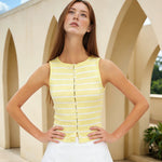 Women’s Summer Slim Fit Vest Striped Print Tank Tops Trendy Sleeveless Scoop Neck Button Down Tops