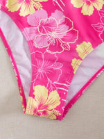 Vintage Pink Floral Print Bikini Set 2026 Swimwear Women Drawstring Side Push Up Tank Top High Waist Short 2 Piece Swimsuit