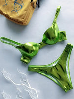 Shiny PU Faux Leather Bikini 2026 Push Up Swimsuit Women Swimwear Female Two-pieces Bikini set Bra Cup Bather Bathing Suit Swim